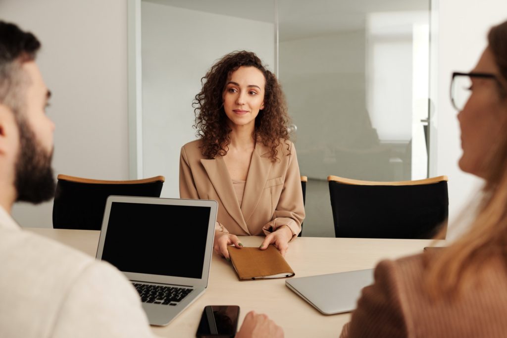 Professional woman being interviewed for a Managerial accounting job