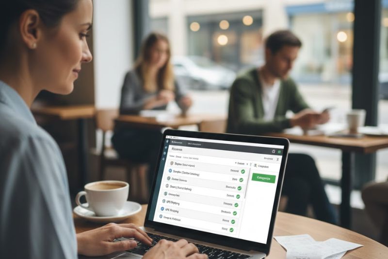 Benefits of QuickBooks shown as a professional managing finances efficiently on a laptop