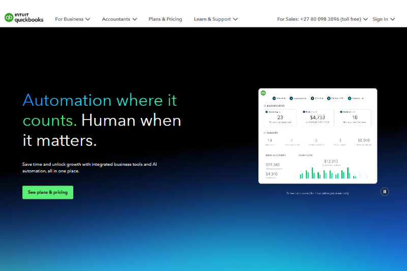 QuickBooks dashboard showcasing automation and reporting features, expensify alternatives 2026