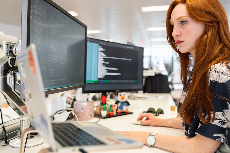 woman working on a computer