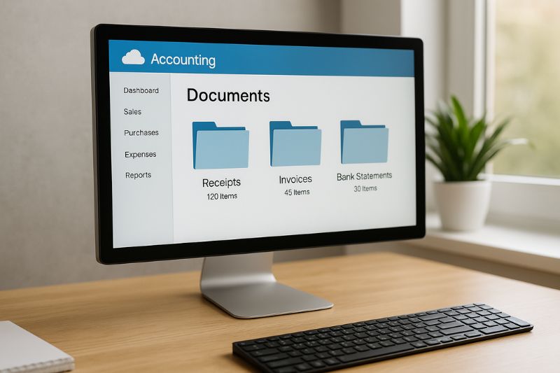 Computer screen showing organized digital folders, illustrating how to organize receipts for small business.