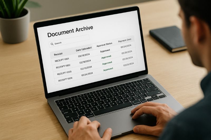 Laptop screen displaying document archive, illustrating how to organize receipts for small business efficiently