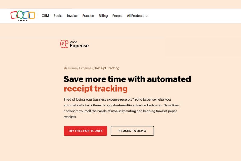 zoho expense homepage