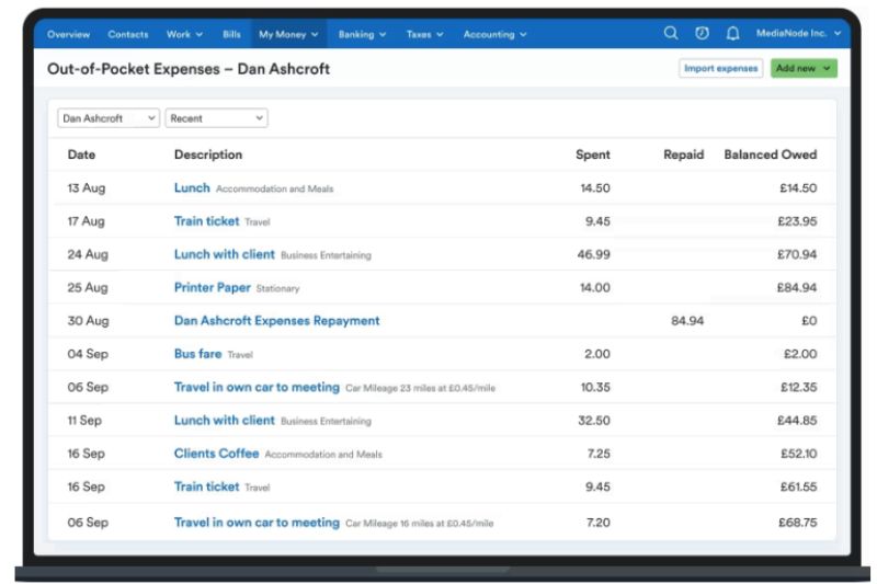 FreeAgent vs QuickBooks expense tracking dashboard comparison for SMB financial management.