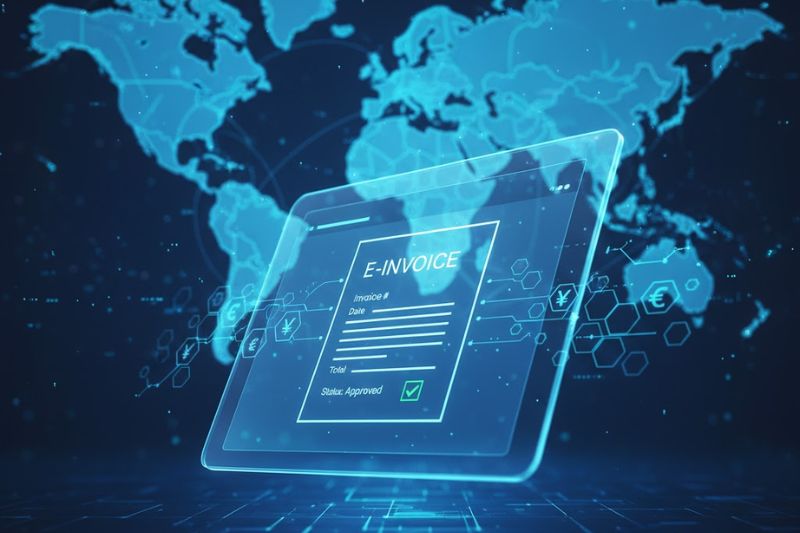 Digital invoice graphic illustrating what is an e-invoice in modern global business.