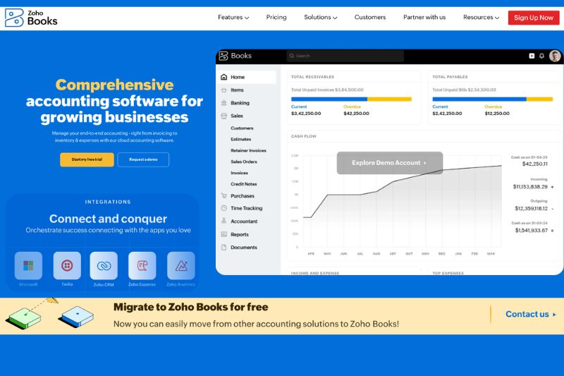 Zoho Books vs Xero dashboard comparison showing accounting features and financial overview interface