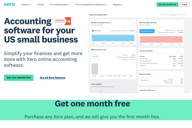 Zoho Books vs Xero comparison showing Xero dashboard with small business accounting features